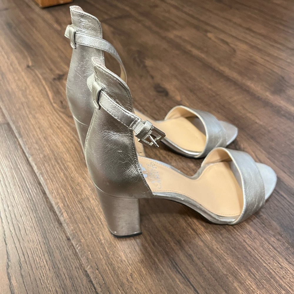 Vince Camuto, silver ankle strap heels, very comfortable to wear